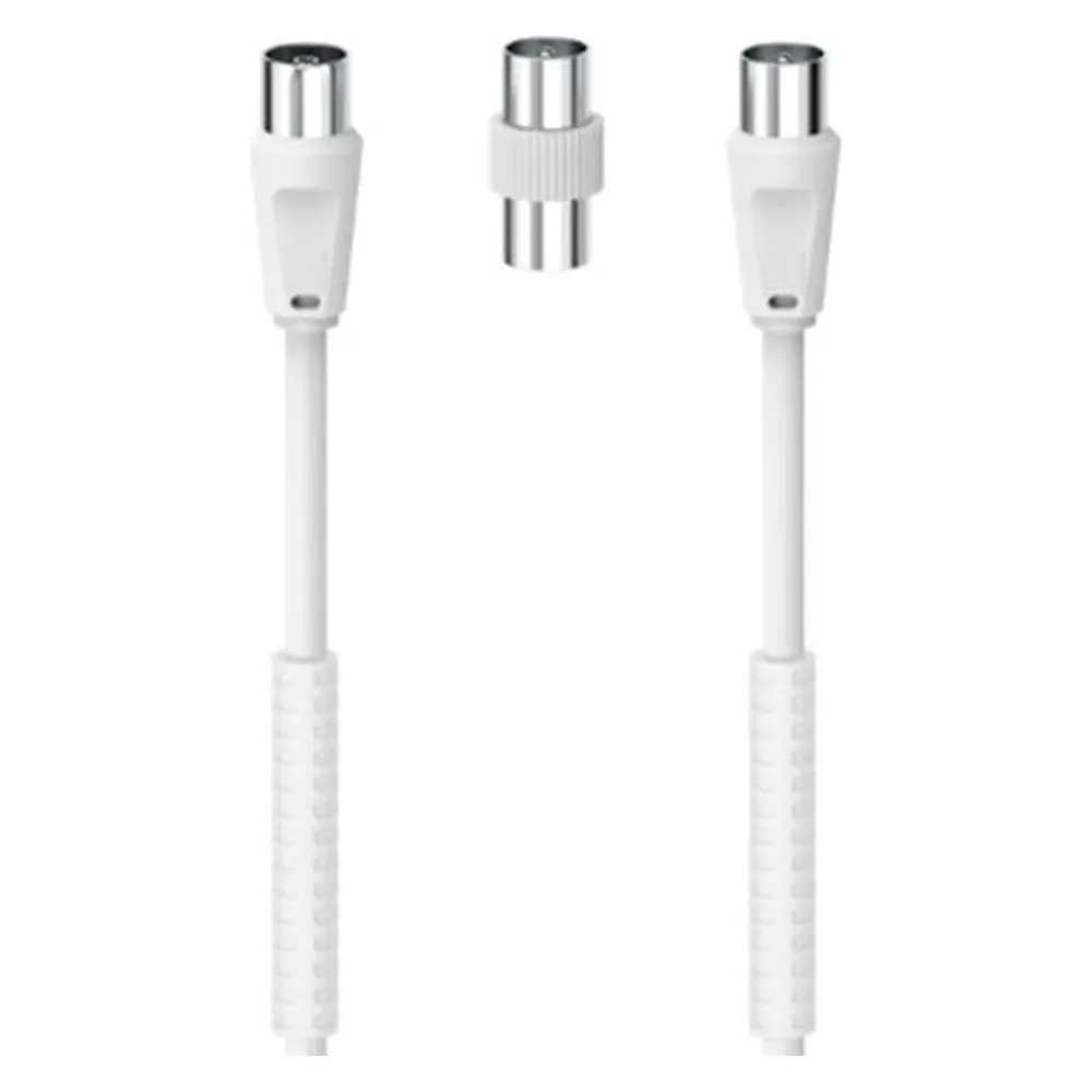 Hama Antennenkabel M/F mit M/M-Adapter, 3 Meter, 85 dB, Ferrit, weiss