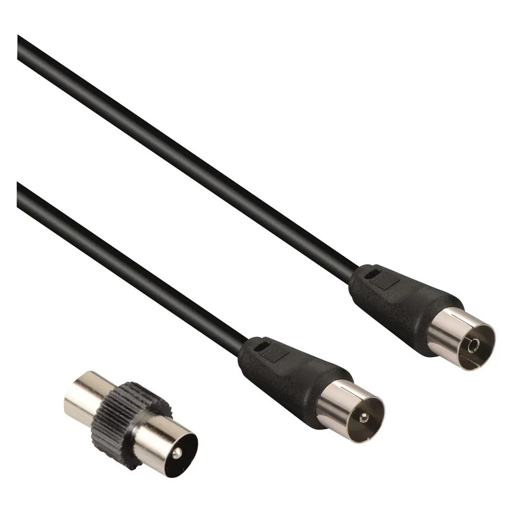 Hama Antennenkabel M/F mit M/M-Adapter, 1,5 Meter, 75 dB, schwarz