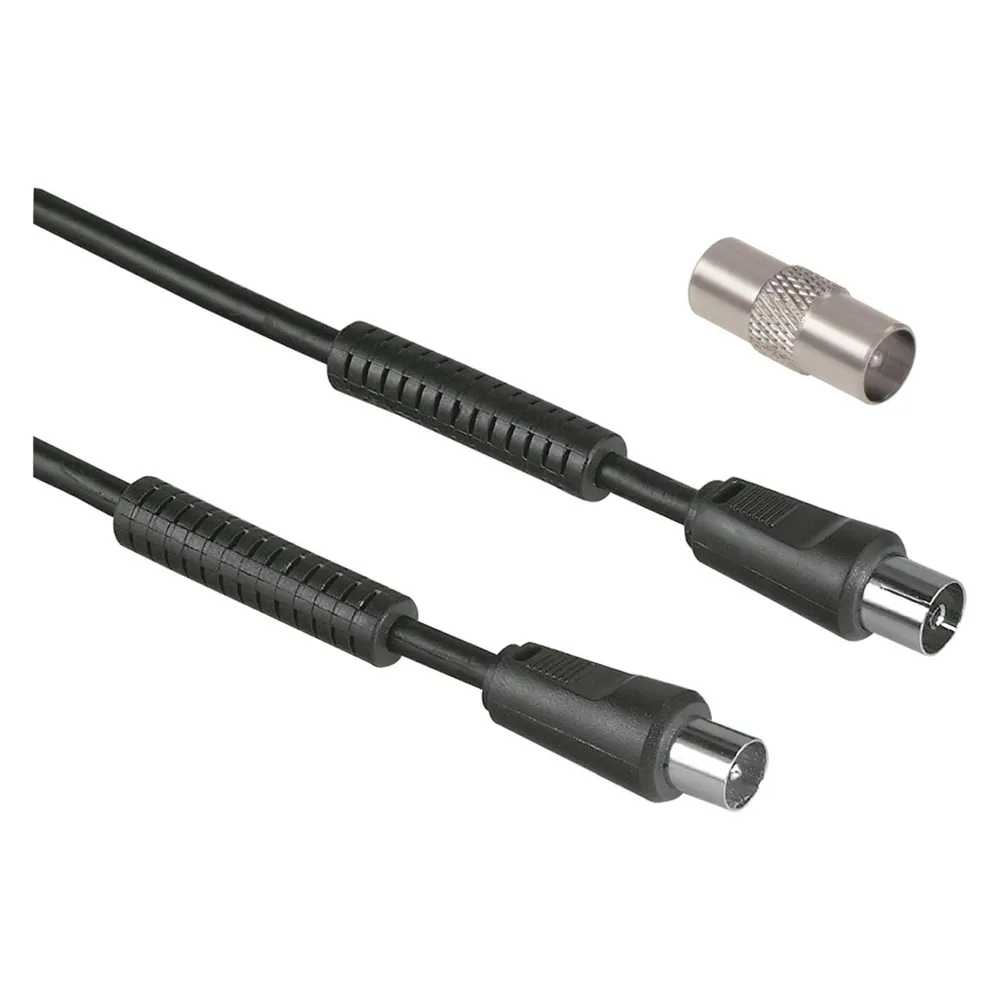 Hama Antennenkabel M/F mit M/M-Adapter, 3 Meter, 85 dB, Ferrit, schwarz