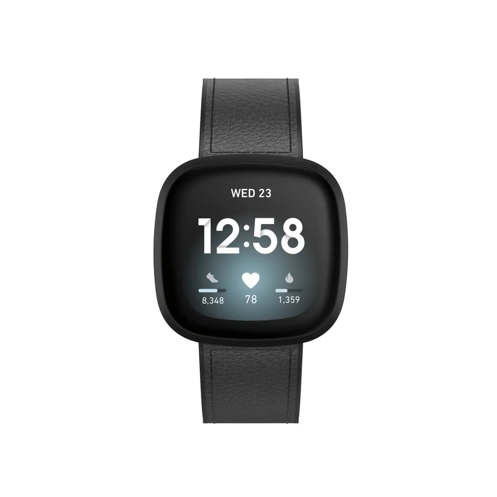 Armband für Fitbit Versa 3/Sense, Uhrenarmband aus Leder und Silikon, Schw. (00086236)