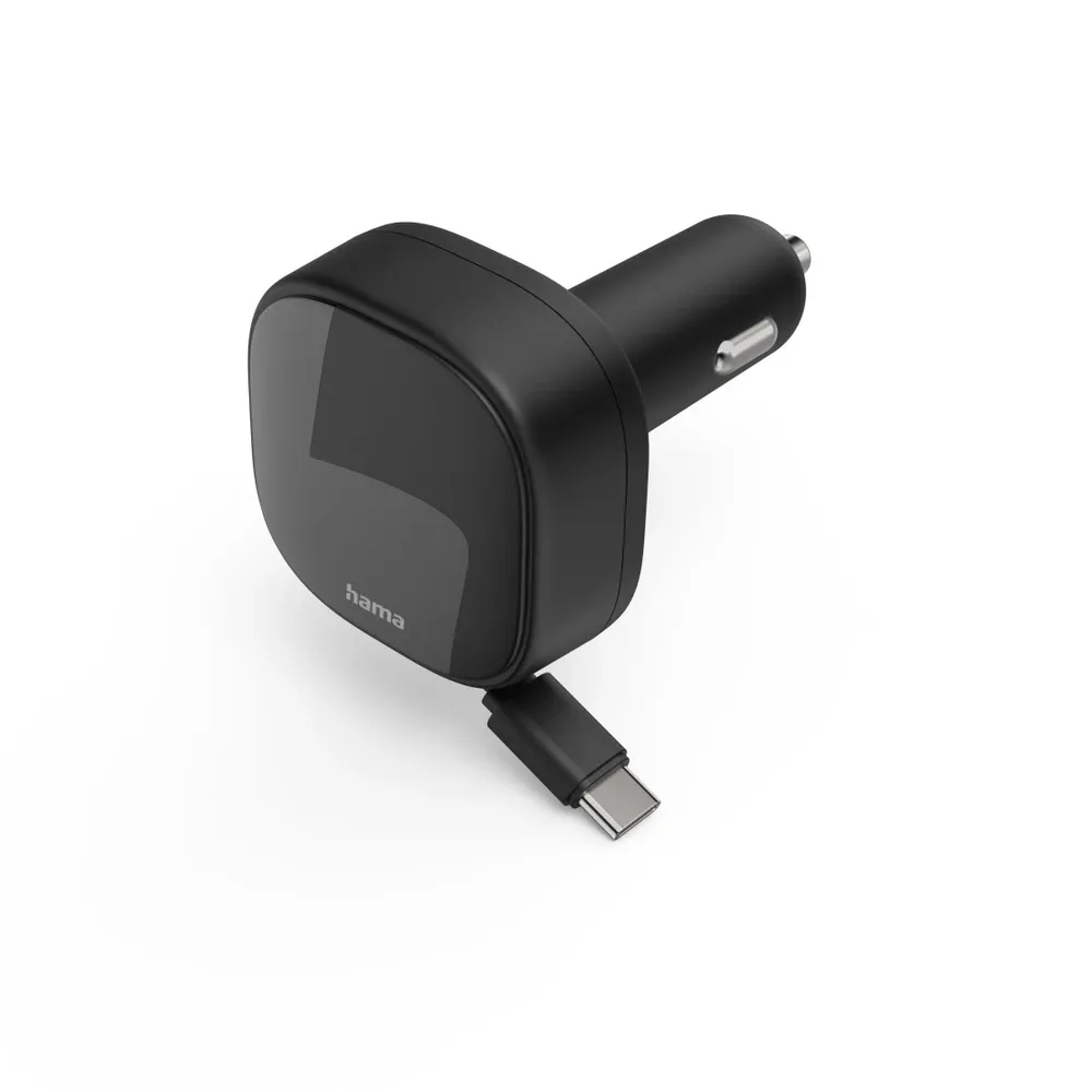 Auto-Schnellladegerät, 2x USB-C, ausziehbares Ladekabel, PD, 30 W, Schwarz (00201958)