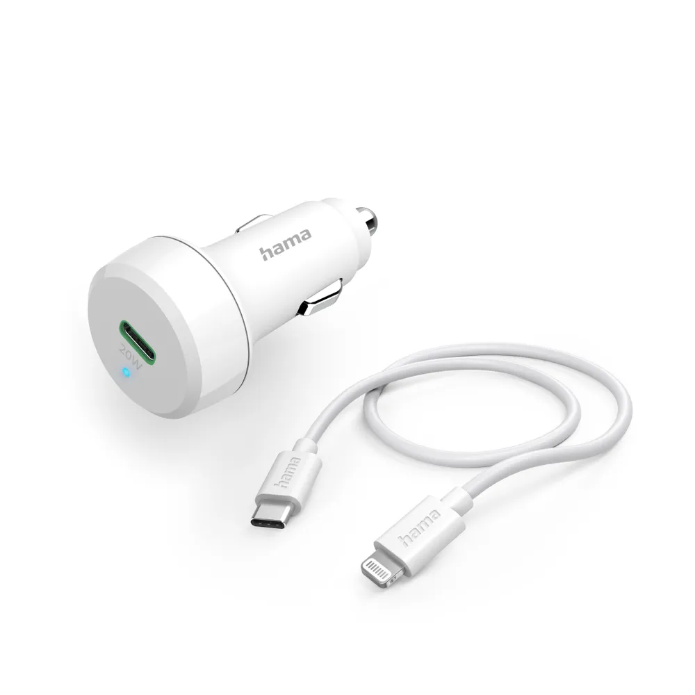 Auto-Schnellladegerät mit Ladekabel Lightning, PD, 20 W, 1 m, Weiß (00201611)
