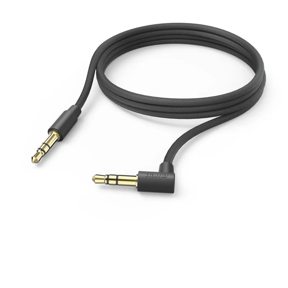 Aux-Kabel 3,5 mm Klinke – 3,5 mm Klinke, 90° Winkelstecker, 2,0 m, Schwarz (00201530)