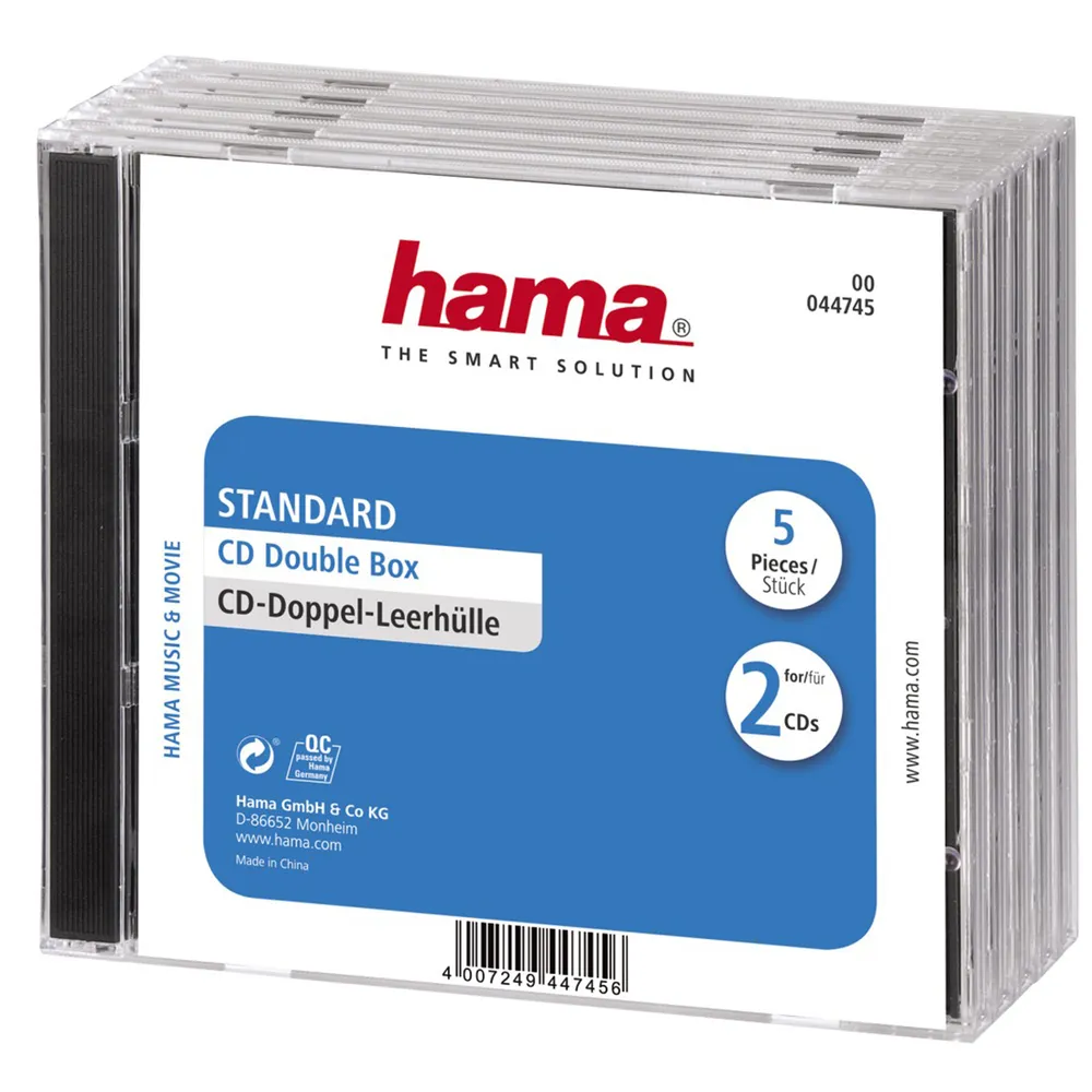 CD-Doppel-Leerhülle Standard, 5er-Pack, Transparent/Schwarz (00044745)