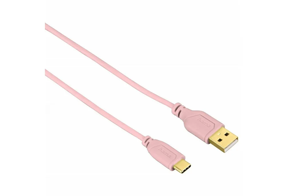 Hama 0,75m USB-C Schnell-Ladekabel Dünn Daten-Kabel Pink USB-Kabel, USB-C, Kein (75 cm), Vergoldete, Flach-Kabel, Schnell-Ladung, Universal für Handy Tablet PC