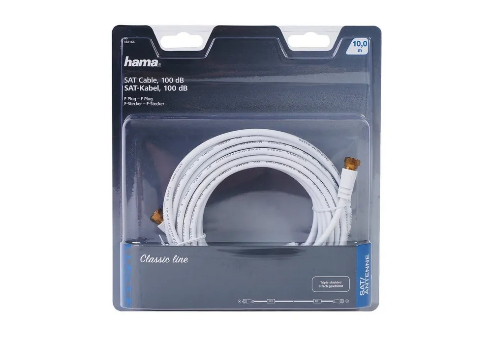 Hama 10m Sat-Kabel 100dB 4K HD TV Antennen-Kabel Video-Kabel, F-Stecker, (1000 cm), 10m für TV 4K UHD HD HDR DVB-S2 Koax-Kabel Koaxial-Kabel mit F-Stecker