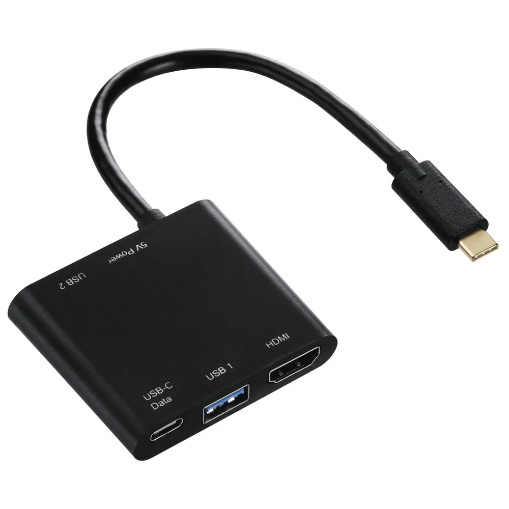Hama 4in1 USB-C USB-Hub USB Adapter HDMI-Ausgang USB-Kabel, SuperSpeed USB Type-C 3.1 4K HDMI-Port USB-Verteiler Thunderbolt 3