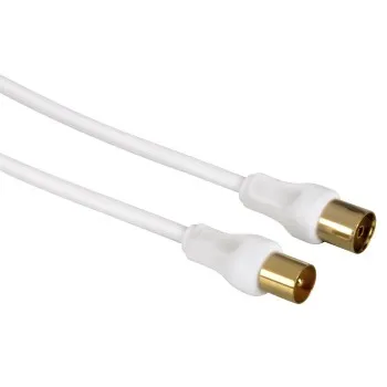 HAMA Antennenanschlusskabel 132150, Stecker/Kupplung, weiß, 3 m, vergoldet