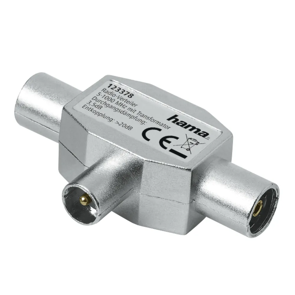 HAMA Antennenverteiler für Radio, 2-fach, Metall, Koaxsteck./2x Koaxkuppl.