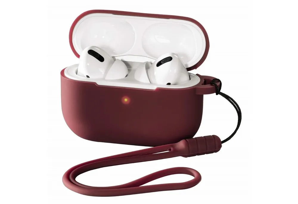 Hama Etui Silikon Skin Case Schutz-Hülle Rot Wireless-Headset (Trageband zur Sicherung Cover für Ladecase Apple AirPods Pro Kopfhörer)