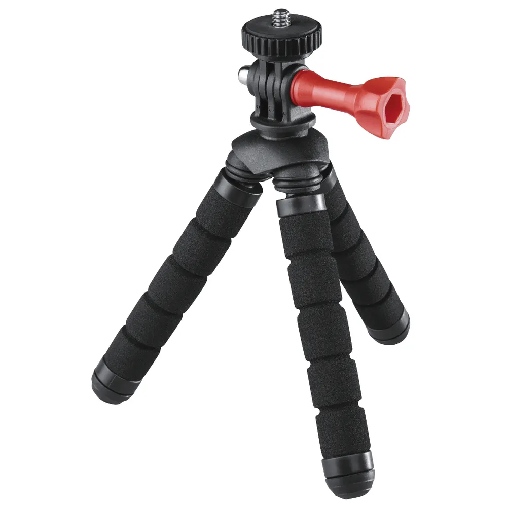 Hama Flex Flexibles Mini-Stativ 14cm Tripod Schwarz Kamerastativ (Beine mit 360°-Biegung Kamera 1/4" Anschluss und für GoPro ActionCam)
