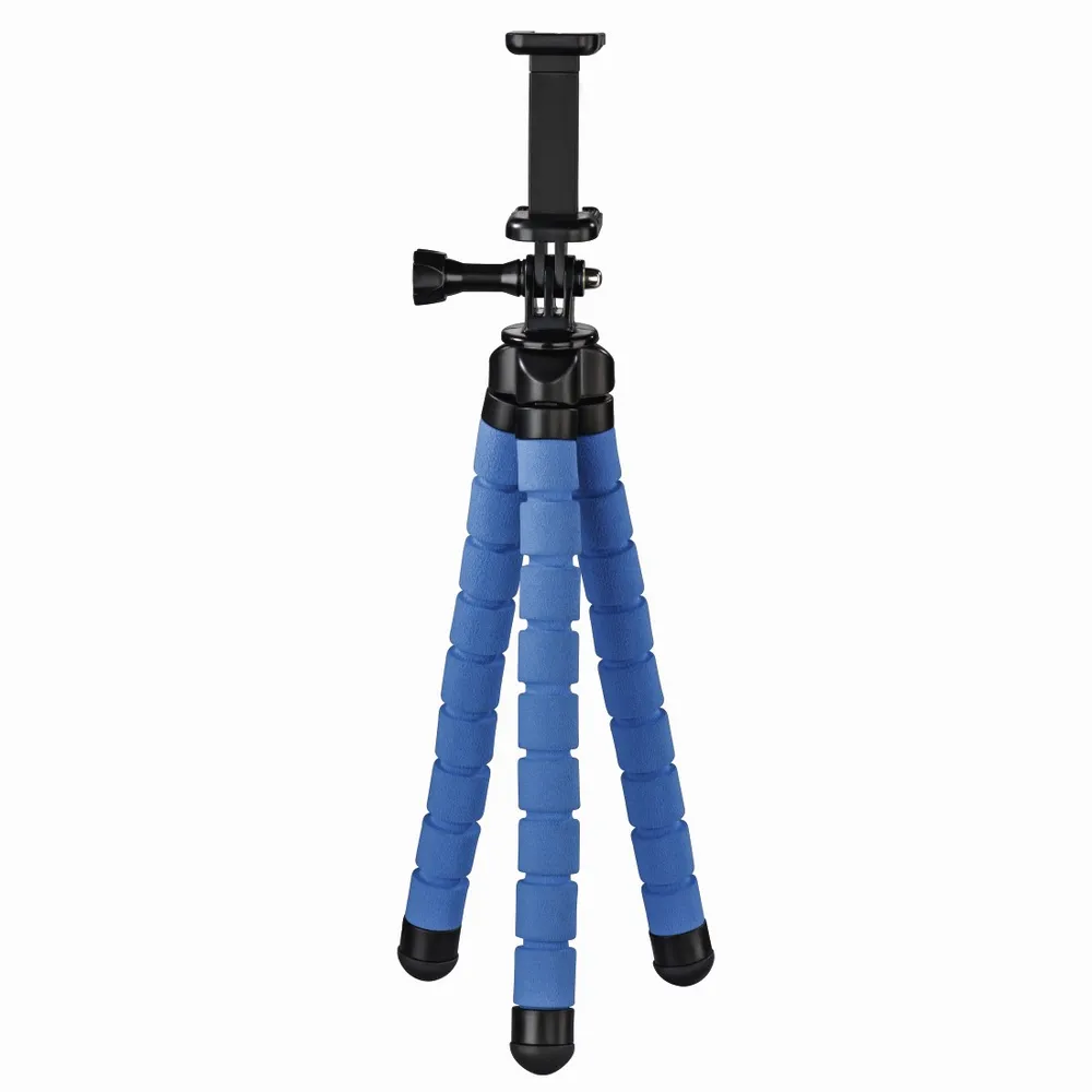 Hama Flex Flexibles Mini-Stativ 26cm Tripod Blau Kamerastativ (Beine mit 360°-Biegung Smartphone-Halterung und für GoPro ActionCam)