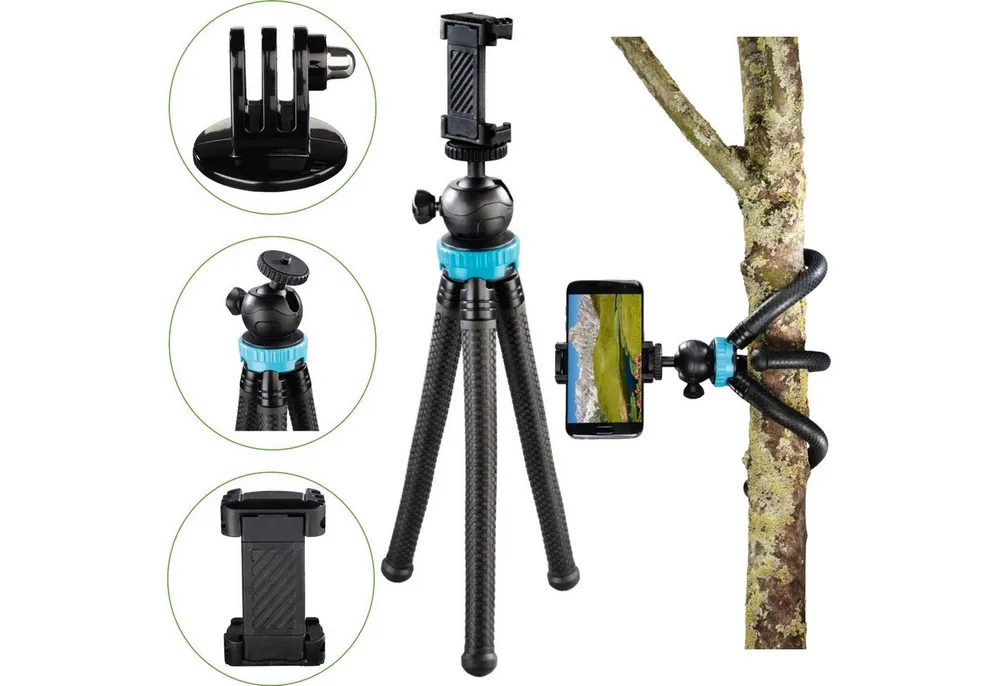 Hama Flex-Pro Flexibles Mini-Stativ 27cm Tripod Kamerastativ (Beine mit 360°-Biegung Smartphone-Halterung für Kamera Handy GoPro)