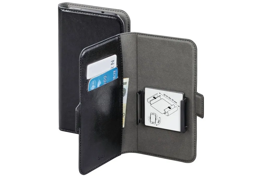 Hama Handyhülle Universal Booklet 4" bis 5,4" Klapp-Tasche Black, Schutz-Hülle Case Bag Book-Cover Etui Kartenfach Magnet-Verschluss