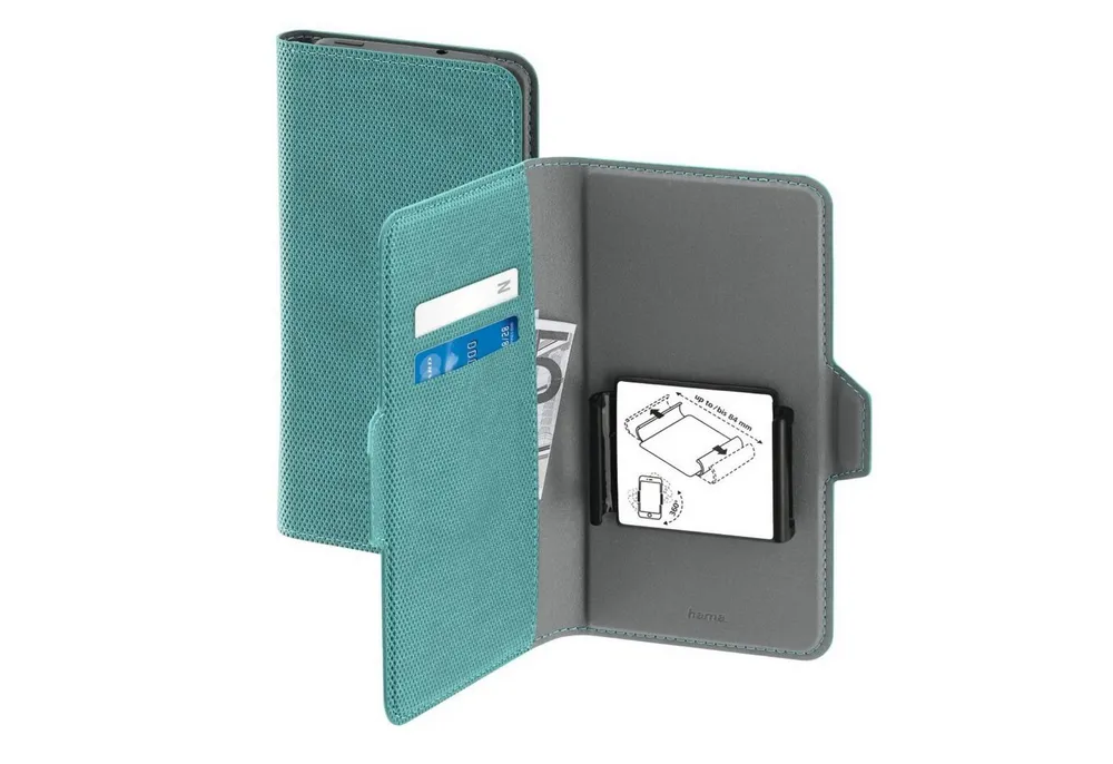 Hama Handyhülle Universal Booklet 5,2" bis 6,5" Klapp-Tasche Mint, Schutz-Hülle Case Bag Book-Cover Etui Kartenfach Magnet-Verschluss