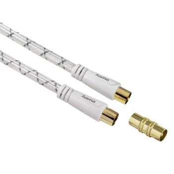 Hama HQ 5m Antennen-Kabel 120db Koaxial-Kabel Weiß LAN-Kabel, Koaxial, Koaxial (500 cm), Koax-Kabel, 120 db, 4-Fach geschirmt, vergoldet, 5m, für TV LED etc