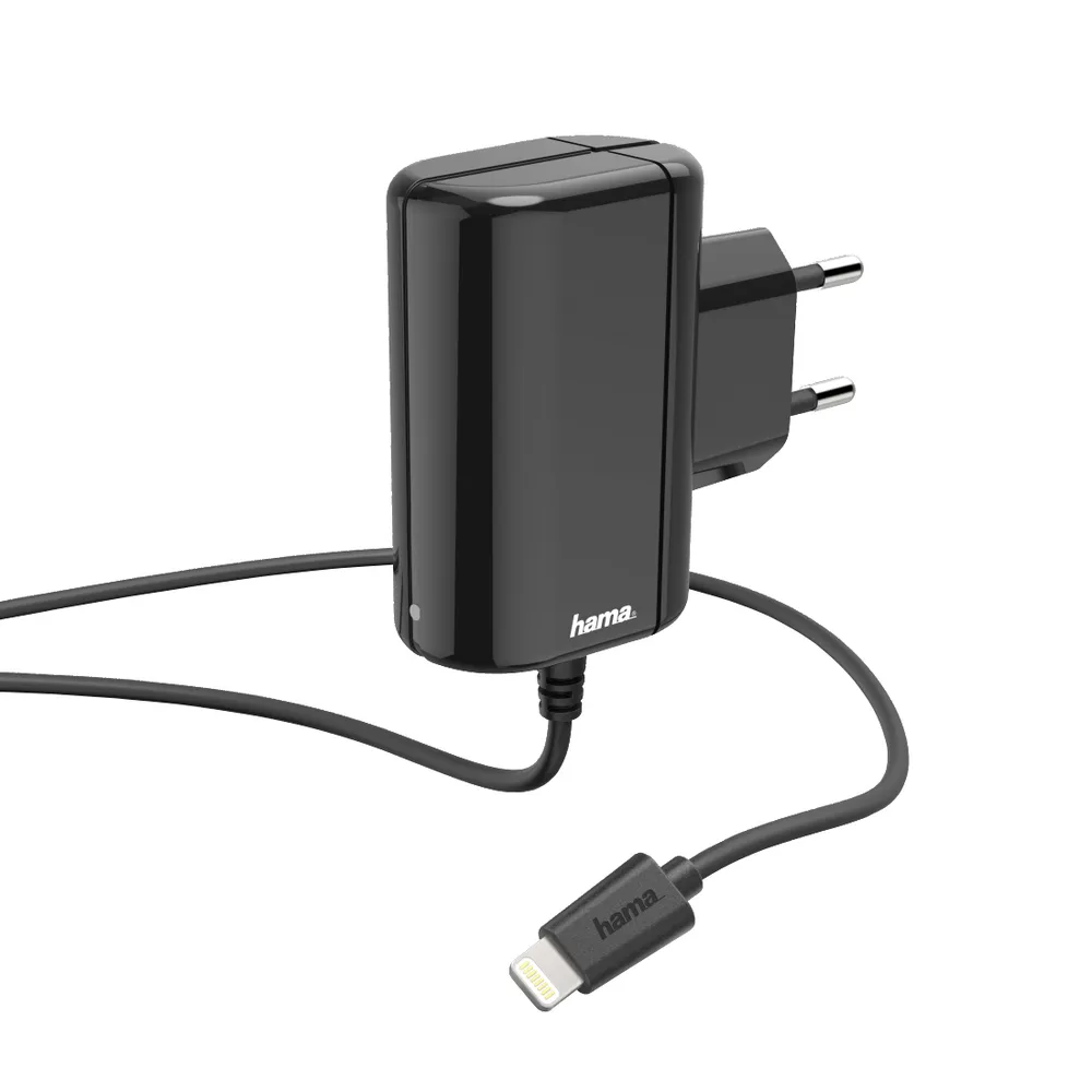 Hama Lightning Schnell Ladegerät 5W 1A 5V Schwarz Smartphone-Ladegerät (Ladekabel Netzteil passend für Apple iPhone iPod etc)