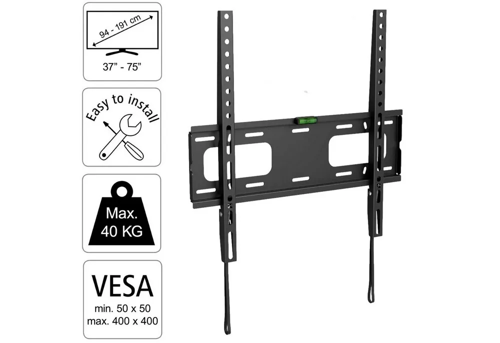Hama Monitor-Halterung Fix Slim TV Wandhalterung Flach 37" bis 75", (Wand-Halter Alle VESA-Formate bis 400x400 für Monitor 37"-75" Zoll)