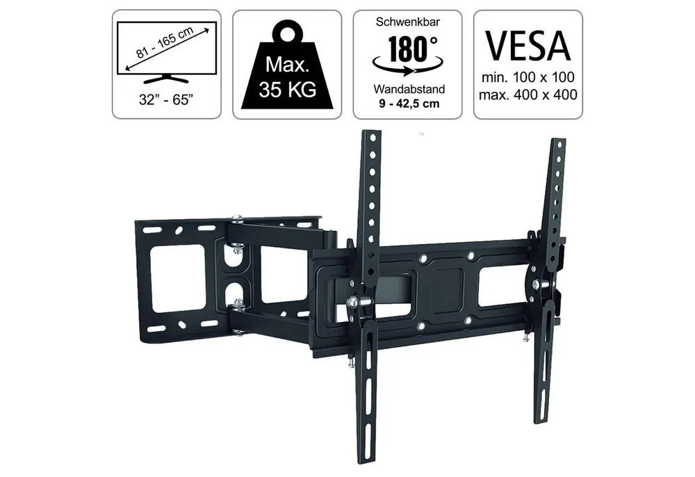 Hama Monitor-Halterung FULLMOTION 180° TV Wandhalterung 32" bis 65", (Wand-Halter Schwenkbar VESA-Formate bis 400x400 Monitor 32" - 65" Zoll)