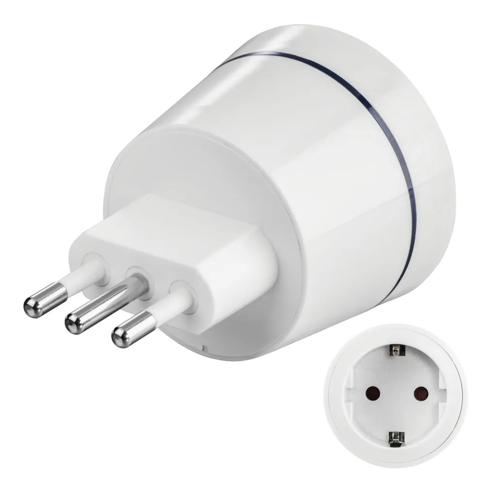 Hama Reise-Stecker Strom-Adapter DE auf IT Weiß Stromadapter Typ L, CEI 23-50 zu Typ F, CEE 7/4, Deutschland DE BRD Steckdose auf Italien ITA Südtirol Stecker Typ L