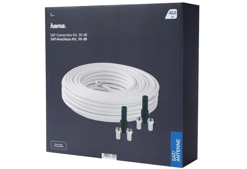 Hama SAT Installation Koaxial-Kabel 90dB Video-Kabel, F-Stecker, Kein (4000 cm), TV Antennen Koax-Kabel, 90 db, 4x F-Stecker und 2x Wetterschutzhülle