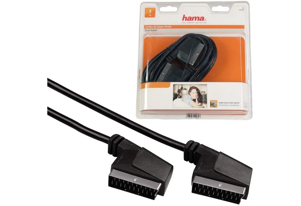 Hama Scart-Kabel 3m RGB 21-polig Anschlusskabel AV TV-Kabel, Scart, (300 cm), Audio Video Kabel für TV VHS Videorekorder DVD-Player DVB-T2 Receiver