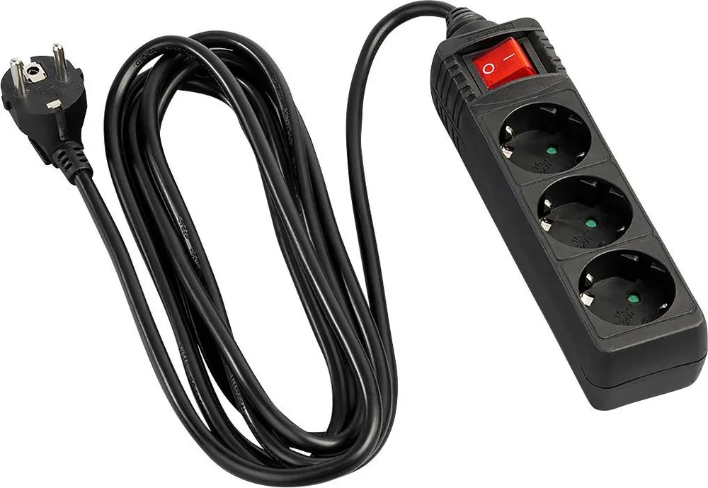 Hama Steckdosenleiste, 3-fach, mit Schalter, 3 m, Schwarz Steckdosenleiste 3-fach (Ein- / Ausschalter, Schalterbeleuchtung, Kabellänge 3 m)