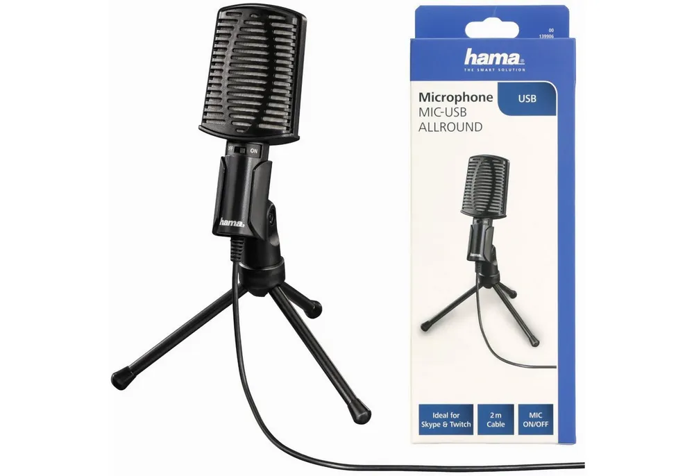 Hama Streaming-Mikrofon Mic Allround USB Tisch-Mikrofon Hand-Mikrofon (Set), Allround Mikrofon mit Standfuß Ständer Mikro Stativ PC Notebook