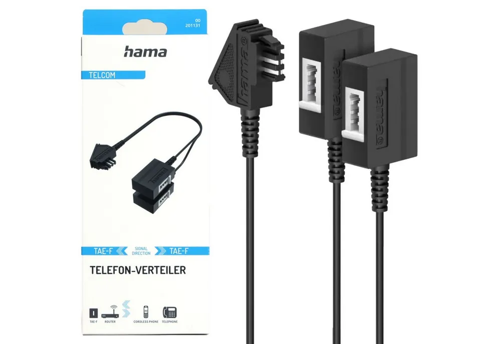 Hama TAE-Verteiler TAE-F zu 2x TAE-F Festnetztelefon (Splitter 1:2 Y-Kabel Adapter Telefon-Kabel Stecker zu Kupplung Buchse)