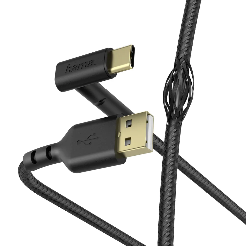 Hama USB-C Lade-Kabel Winkel Ständer Daten-Kabel USB-Kabel, USB-C, USB-A, (150 cm), Standfunktion Kabel gewinkelt Stand für Handy Smartphone PC Tablet