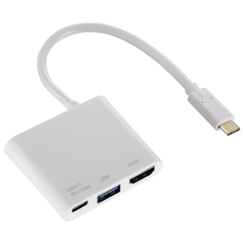 Hama USB-C USB-Hub 1:3 + HDMI auf USB Adapter USB-Kabel, SuperSpeed USB Type-C 3.1 HDMI-Ausgang Thunderbolt 3