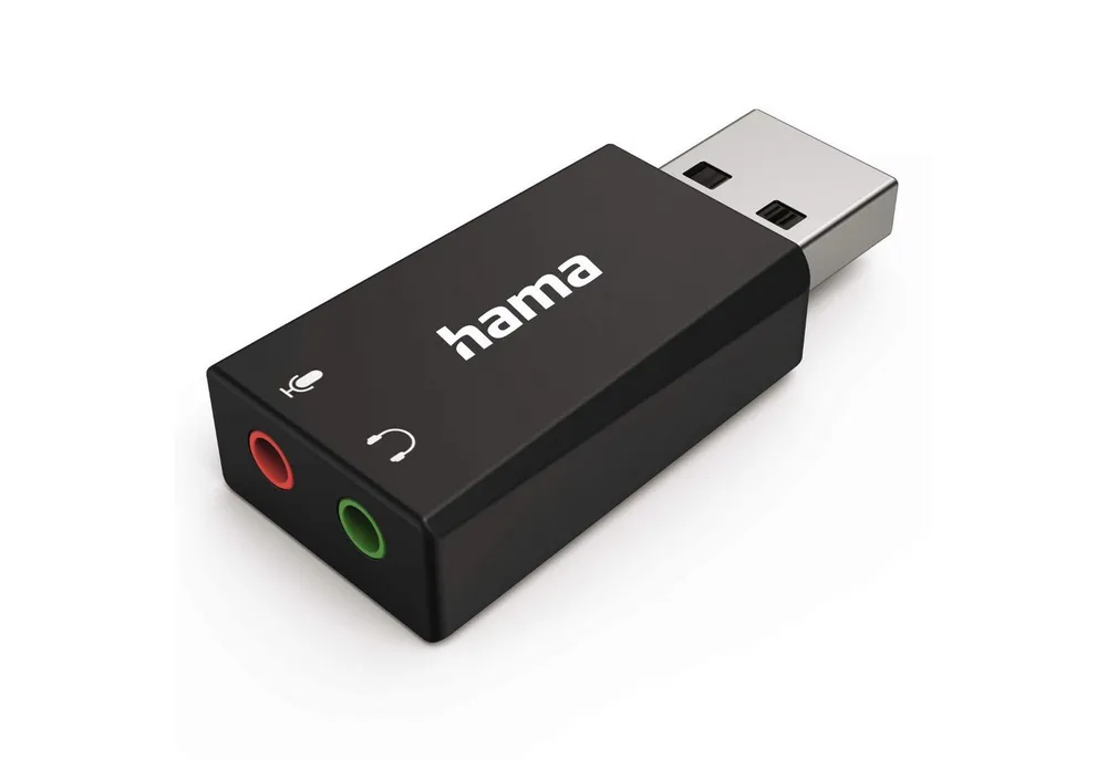 Hama USB Soundkarte 2.0 Stereo Extern Sound-Card Extern USB-Soundkarte, USB Audio Adapter DAC 2x 3,5mm Kupplung Buchse für Notebook Laptop PC