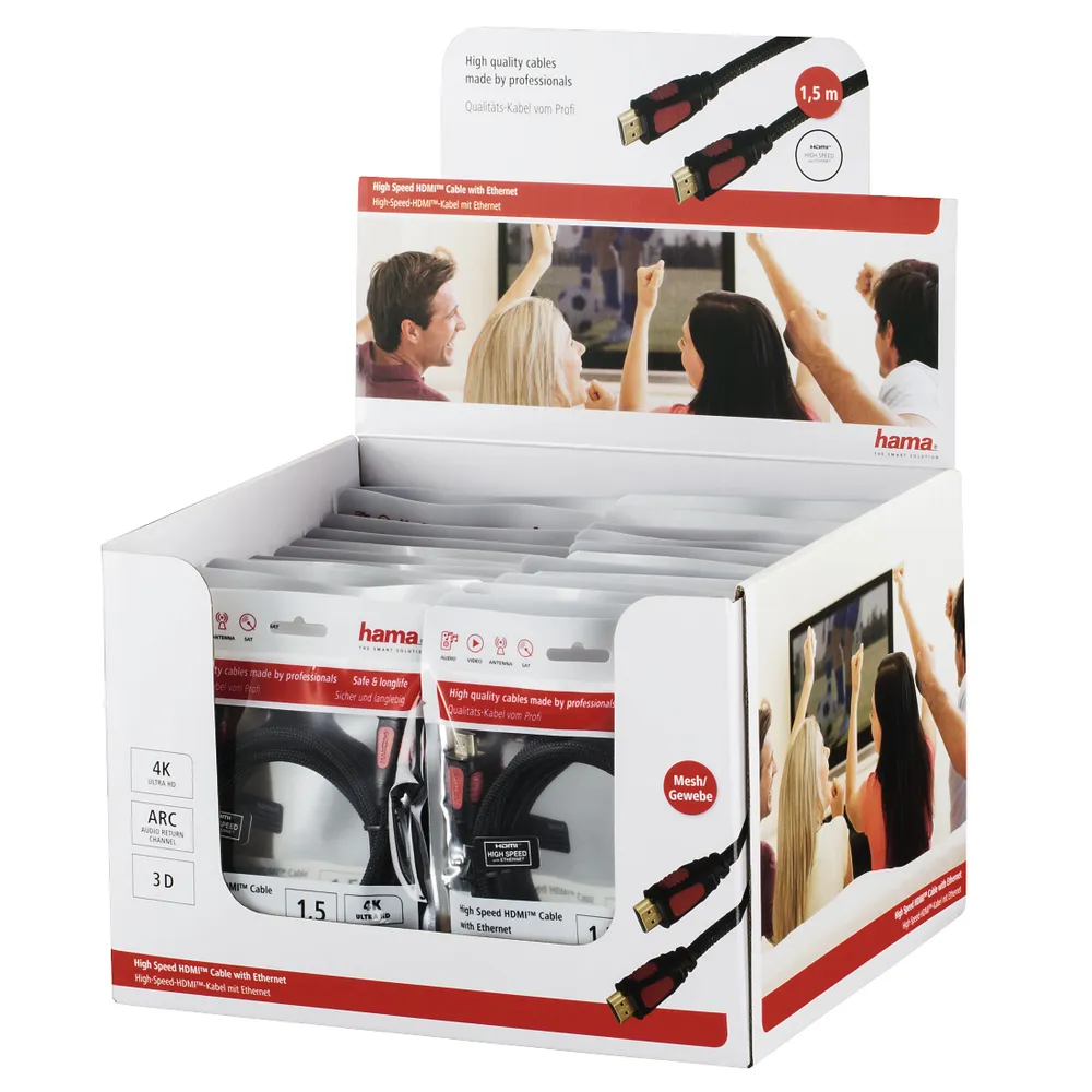 High Speed HDMI™-Kabel, St.-St., Ethernet, Gewebe, vergoldet, Schw., 1,5 m (00056518)