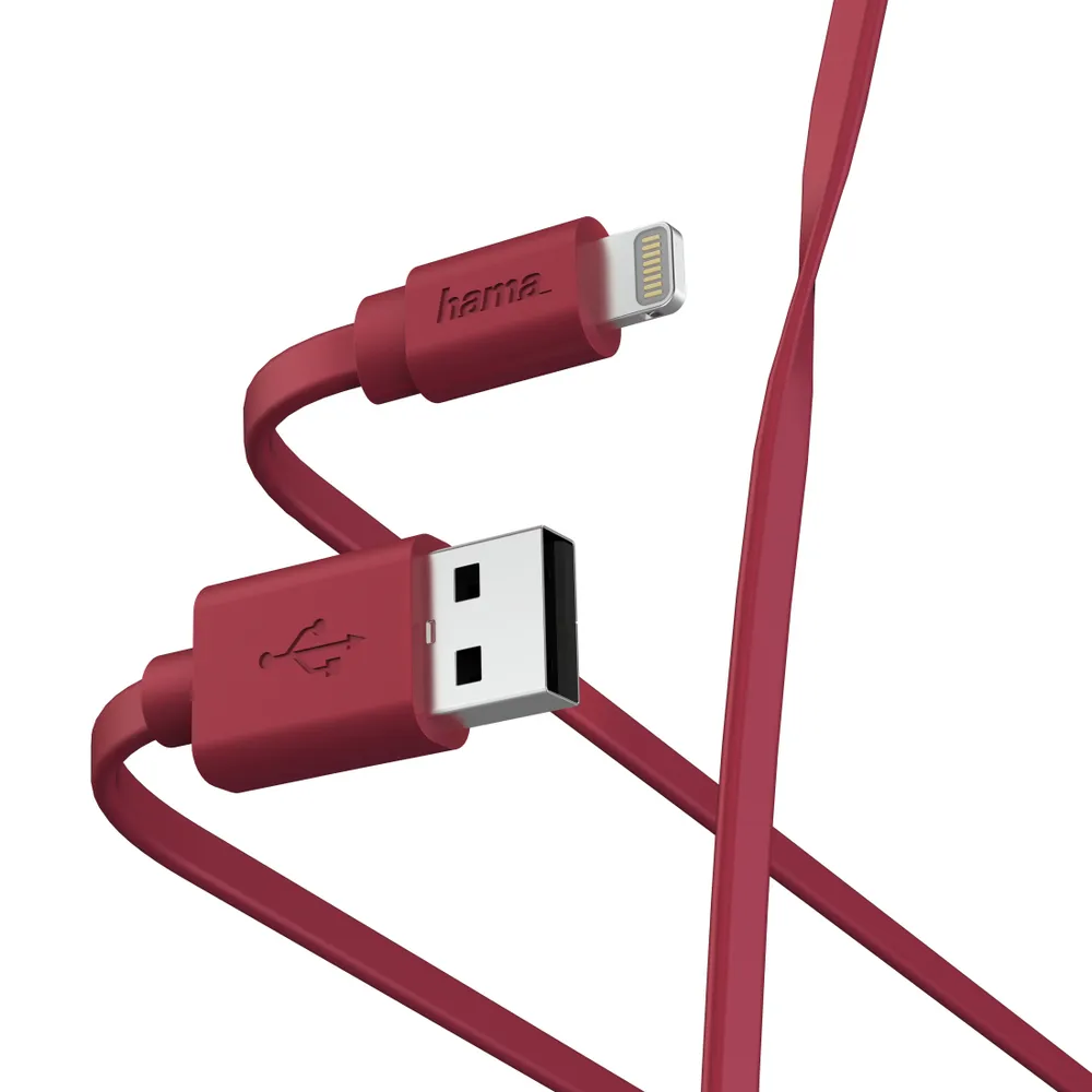 "Lade-/Datenkabel ""Flat"", USB-A - Lightning, 1 m, Rot (00187233)"