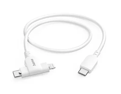 Ladekabel 2-in-1, USB-C - USB-C oder Lightning, MFI, 1,5 m, Weiß (00201722)