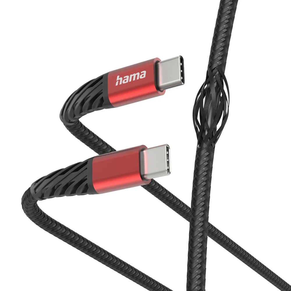 "Ladekabel ""Extreme"", USB-C - USB-C, 1,5 m, Nylon, Schwarz/Rot (00201542)"