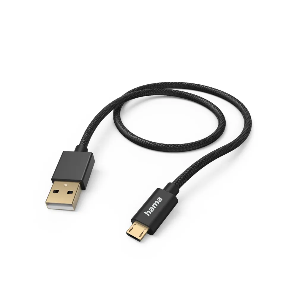 "Ladekabel ""Fabric"", USB-A - Micro-USB, 1,5 m, Nylon, Schwarz (00201543)"