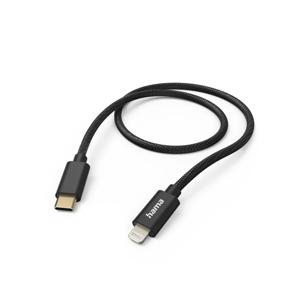 "Ladekabel ""Fabric"", USB-C - Lightning, 1,5 m, Nylon, für iPhone, Schwarz (00201546)"