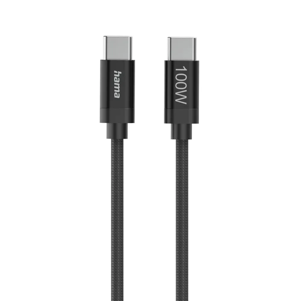 "Ladekabel ""Fabric"", USB-C - USB-C, 100W, 1,5 m, Nylon, Schwarz (00201740)"