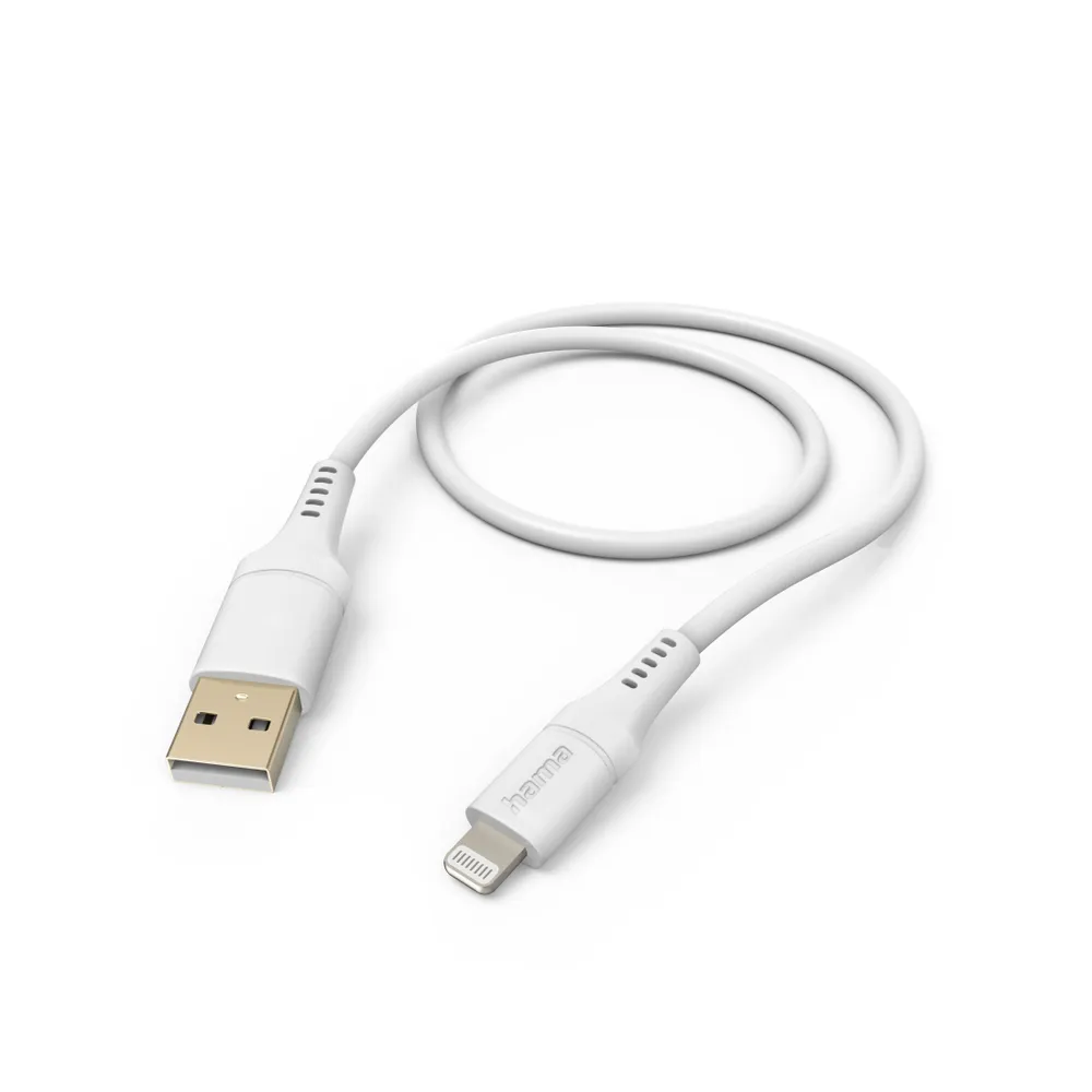 "Ladekabel ""Flexible"", USB-A - Lightning, 1,5 m, Silikon, für iPhone, Weiß (00201568)"