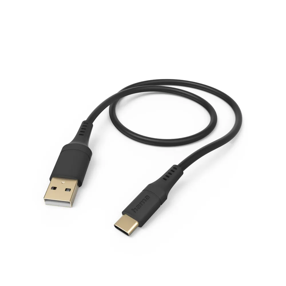 "Ladekabel ""Flexible"", USB-A - USB-C, 1,5 m, Silikon, Schwarz (00201570)"