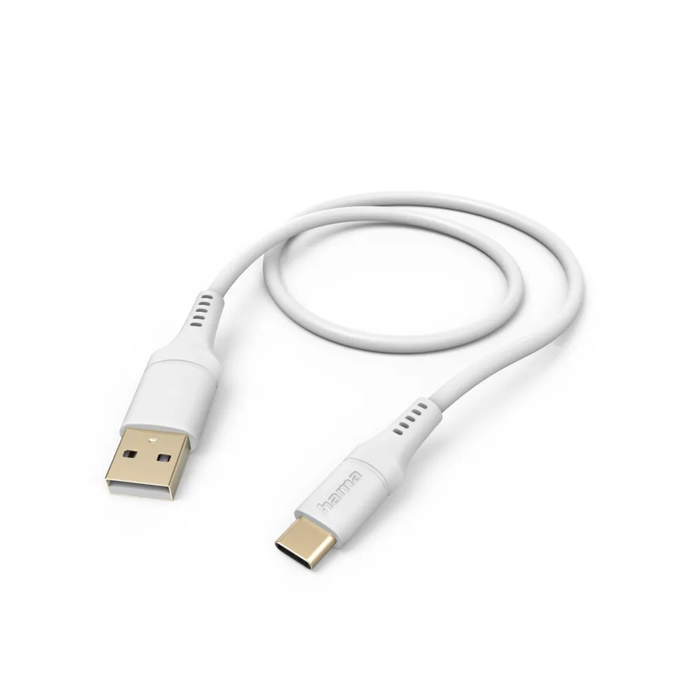 "Ladekabel ""Flexible"", USB-A - USB-C, 1,5 m, Silikon, Weiß (00201571)"
