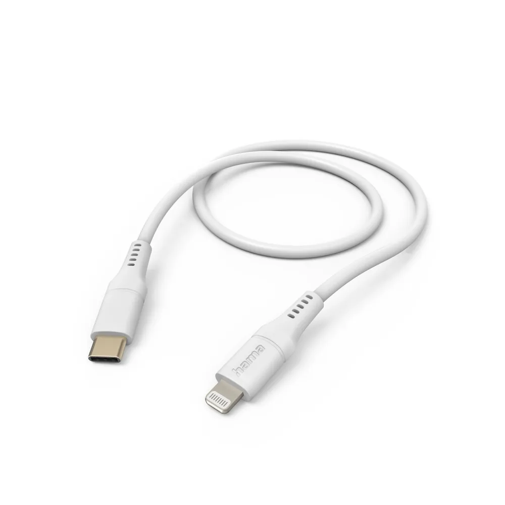 "Ladekabel ""Flexible"", USB-C - Lightning, 1,5 m, Silikon, für iPhone, Weiß (00201574)"