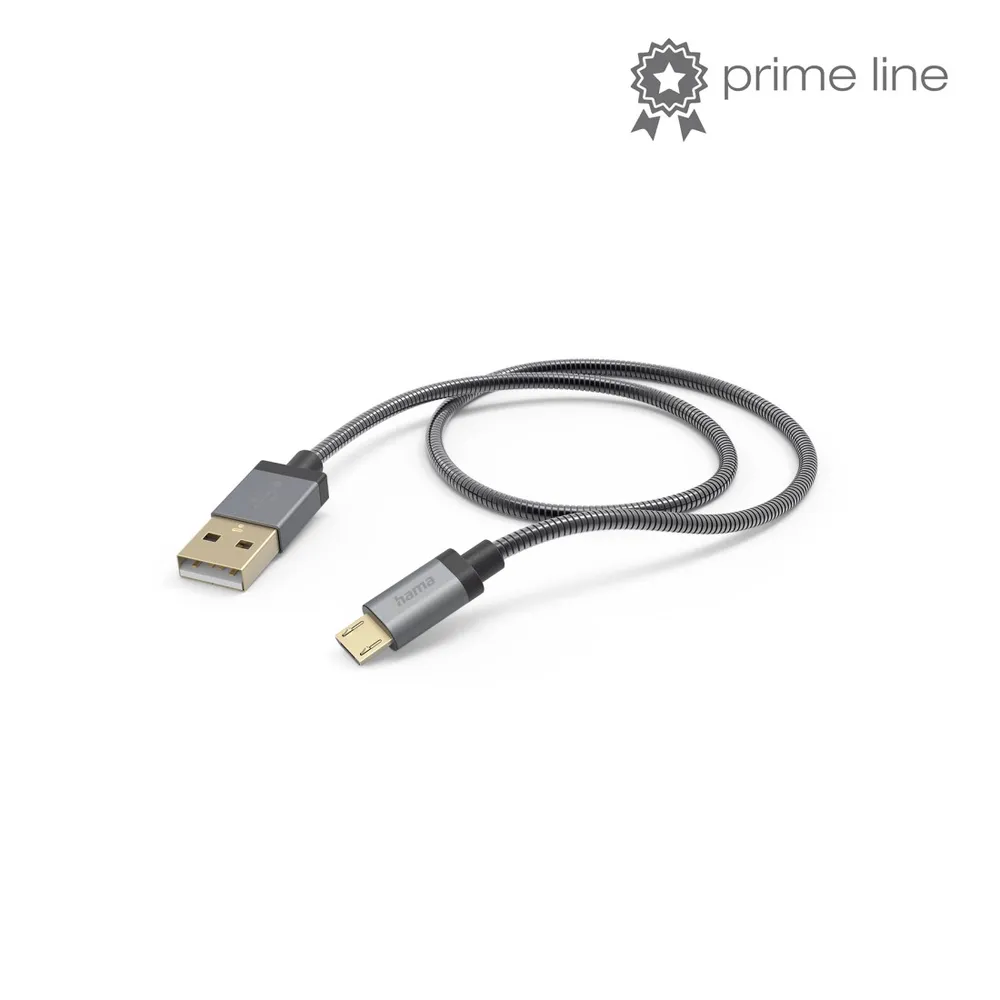 "Ladekabel ""Metall"", USB-A - Micro-USB, 1,5 m, Metallmantel, Anthrazit (00201549)"