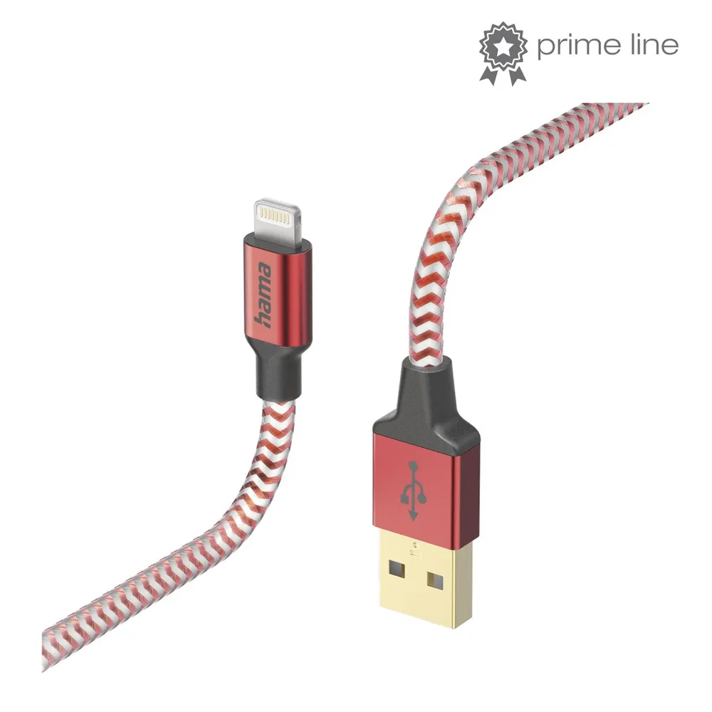 "Ladekabel ""Reflective"", USB-A - Lightning, 1,5 m, Nylon, Rot (00201554)"