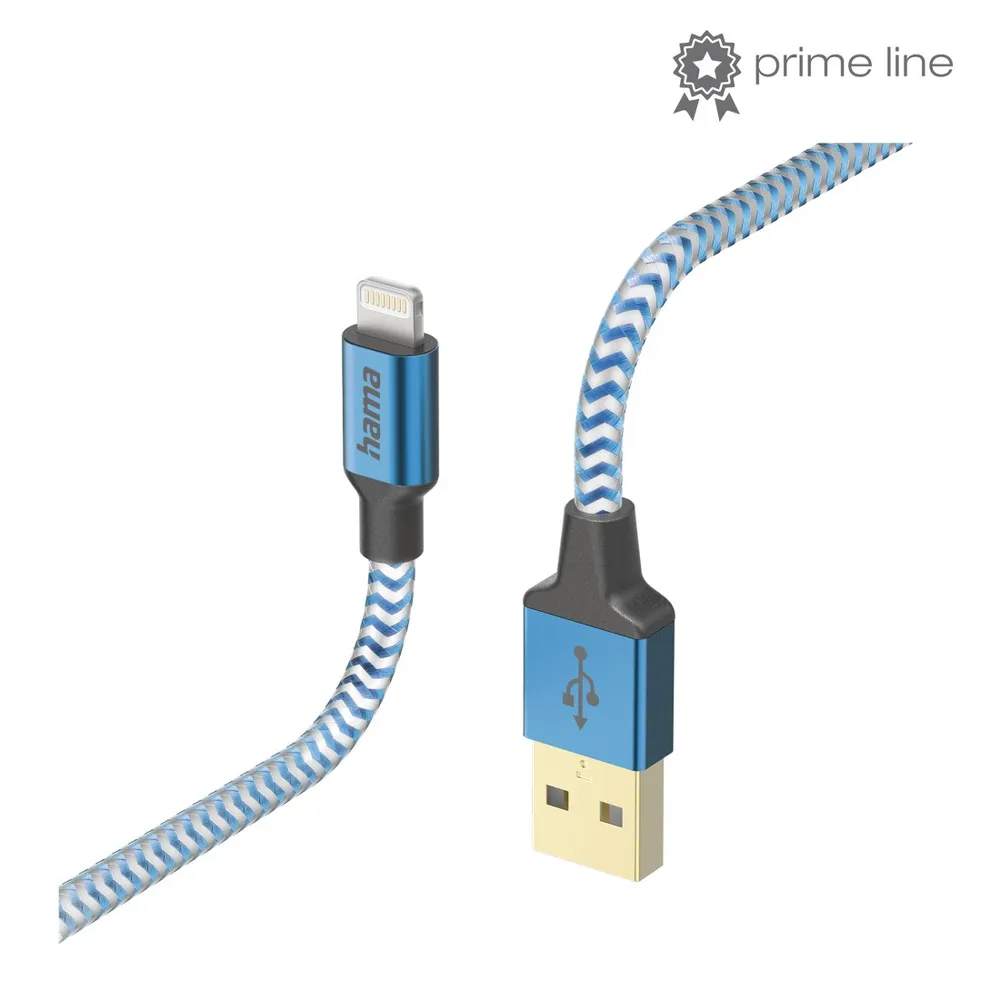 "Ladekabel ""Reflective"", USB-A - Lightning, 1,5 m, Nylon, Blau (00201553)"