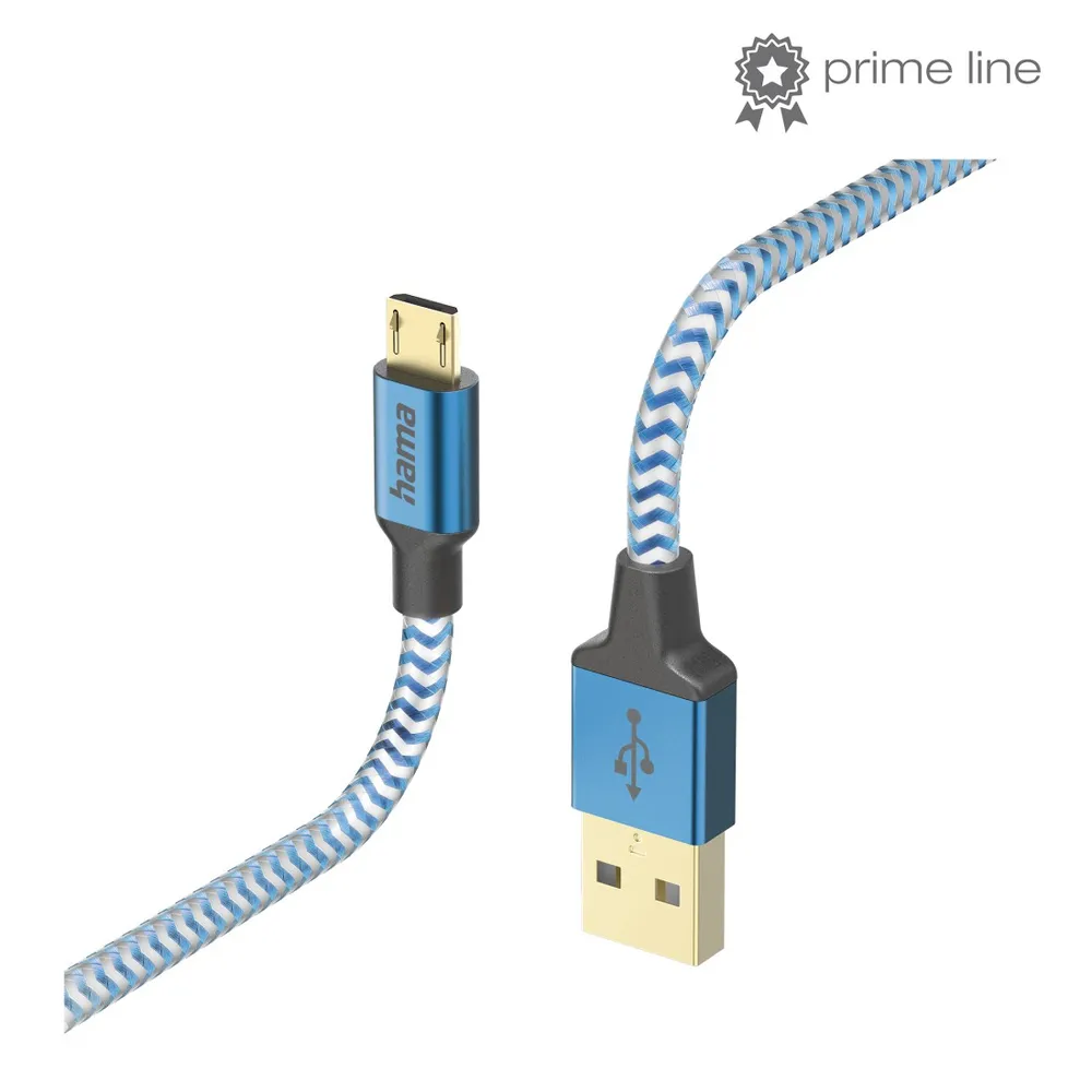 "Ladekabel ""Reflective"", USB-A - Micro-USB, 1,5 m, Nylon, Blau (00201555)"