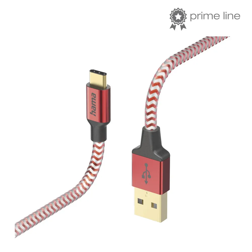 "Ladekabel ""Reflective"", USB-A - USB-C, 1,5 m, Nylon, Rot (00201559)"