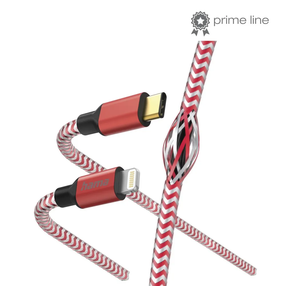 "Ladekabel ""Reflective"", USB-C - Lightning, 1,5 m, Nylon, Rot (00201562)"