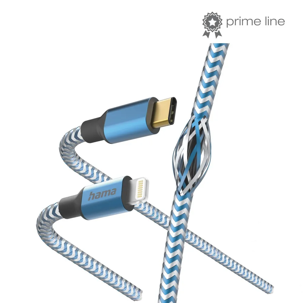 "Ladekabel ""Reflective"", USB-C - Lightning, 1,5 m, Nylon, Blau (00201561)"